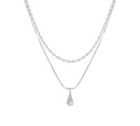 crayfomo The Lady Wears Two Layers of Necklaces, A Silver Teardrop-shaped Pendant Necklace, Unique Jewelry and Charming Accessories for Parties.