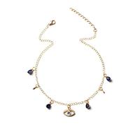crayfomo Tobillera de mal ojo chapada en oro de 18 quilates para mujer-Cadena de tobillo ajustable con encanto de gota de circón azul, regalo de joyería de pie de protección afortunada