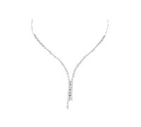 crayfomo Waterproof Rhinestone Tassel Necklace, Full Crystal Long Pendant Chain, Silver Plated Sparkling, for Women Wedding Party Daily Wear