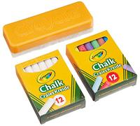 CRAYOLA - Juego de 2 Cajas de Tizas de Pizarra Y Borrador, 12 Tizas Blancas y 12 Tizas de Colores, 98268