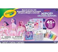 Crayola K-Pop Demon Hunters Kit Dibujo y Color, 46 Piezas con 20 Super Tips, 10 Twistables, Bloc Bocetos, Pósters y Pegatinas, 8+