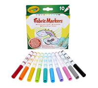 CRAYOLA- Marcadores de tela, 10 piezas, rojo, rosa, naranja, amarillo, violeta, verde claro, azul, azul claro, gris, negro, Para decorar camisetas y objetos de tela, 58-8633