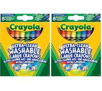 CRAYOLA - Maxi Ceras Ultra Lavables, para Escuela y Ocio, 8 Colores, 8 Unidades, 52-3282 (Paquete de 2)