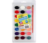 Crayola - Ultra Washable, Acuarelas lavables para niños con pincel, 24 colores surtidos, 24 piezas, 53-0524