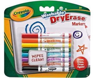 CRAYOLA Washable Dry-Erase Markers - Assorted Colours (Pack of 8), Low Odour, Easy Wiping Colouring Fun!, Ideal for Kids Aged 3+