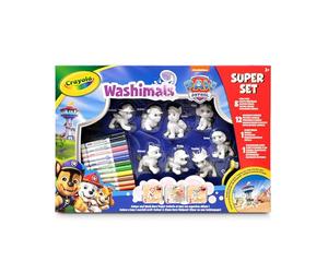 Crayola - Washimals Patrulla Canina, Super Kit Actividades con 8 Cachorros, 12 rotuladores Lavables, Fondo para Pintar y Cepillo, Juego y Regalo para niños, a Partir de 3 años 74-0251