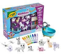 CRAYOLA Washimals - Set 10 Mascotas con Pegatinas para Colorear | 8 rotuladores, Super set con pegatinas, de adorables bebés animales con pelaje aterciopelado para colorear