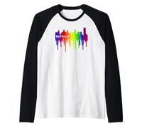 Crayón derretido, goteo de pintura Rainbow Pride Buffalo City Camiseta Manga Raglan