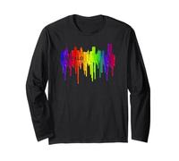 Crayón derretido, goteo de pintura Rainbow Pride Buffalo City Manga Larga