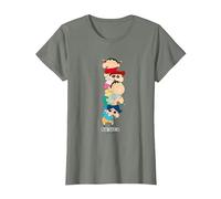 Crayon Shin-Chan Piggyback! Kasukabe Defense Corps Camiseta, Mujer, Verde Militar Jaspeado, 3XL