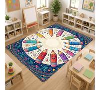 Crayons - Alfombra rectangular para interiores, diseño de estrellas, corazones, color azul, no se desprende, para aula, lectura, decoración de esquina, 5 x 7 pies