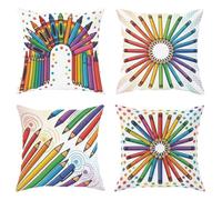 Crayons - Juego de 4 fundas de almohada artísticas con diseño de arcos de puntos, multicolor con cremallera oculta, fundas de almohada para sofá, decoración de sala de estudio, 12 x 12 pulgadas