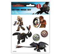 Craze 57767 - Tattoo Mega Set Dreamworks Dragons, 3 pliegos Tatuajes, surtidos