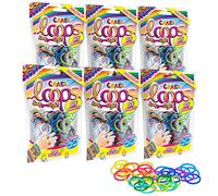 CRAZE loops 100-6er Set Creatividad 6X 100 Hacer elásticas, Bolsa de Aluminio con Gomas para Anillos, Pulseras, Collares, Manualidades niños, 29503, Multicolor, One Size
