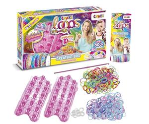 CRAZE Loops 600 gomas para hacer pulseras elásticas, kit para hacer pulseras, incluye tablas para anudar anillos, pulseras, collares, manualidades niñas, multicolor