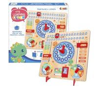 Craze My Learning Clock Dino - Reloj de Aprendizaje para niños, de Madera, Calendario de Aprendizaje para niños, Pizarra de Aprendizaje, Reloj de Pared, Color Azul