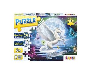 CRAZE Puzzle Unicornio Pegaso, Rompecabezas 200 Piezas con Efecto Purpurina y Pegatinas, a Partir de 8 años, Puzzle para niños