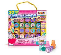 CRAZE TIERSTEMPEL, 20 Sellos de Unicornios para niños, Sellos infantiles de colore, 6 Colores Disponibles, Incluye Bloc de Notes para pintar