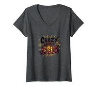 Crazy About Jesus I Love Jesus Vibrante Fe Expresión Camiseta Cuello V, Mujer, Jaspeado Oscuro, XXL