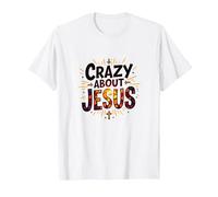 Crazy About Jesus I Love Jesus Vibrante Fe Expresión Camiseta, Hombre, Blanco, XXL