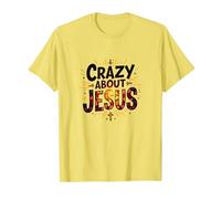 Crazy About Jesus I Love Jesus Vibrante Fe Expresión Camiseta, Hombre, Limón, 3XL