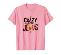 Crazy About Jesus I Love Jesus Vibrante Fe Expresión Camiseta, Hombre, Rosado, XL