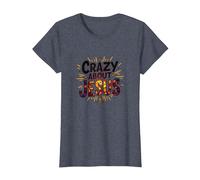 Crazy About Jesus I Love Jesus Vibrante Fe Expresión Camiseta, Mujer, Azul Jaspeado, XS