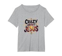 Crazy About Jesus I Love Jesus Vibrante Fe Expresión Camiseta, Mujer Tallas Grandes, Gris Jaspeado, 2XL Grande