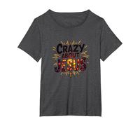 Crazy About Jesus I Love Jesus Vibrante Fe Expresión Camiseta, Mujer Tallas Grandes, Jaspeado Oscuro, 6XL Grande