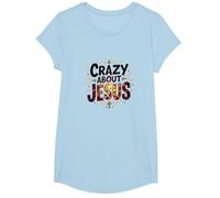 Crazy About Jesus I Love Jesus Vibrante Fe Expresión Camiseta, Niñas, Azul Bebé, Mediano