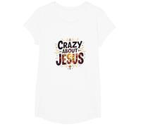 Crazy About Jesus I Love Jesus Vibrante Fe Expresión Camiseta, Niñas, Blanco, Mediano