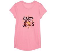 Crazy About Jesus I Love Jesus Vibrante Fe Expresión Camiseta, Niñas, Rosado, Mediano