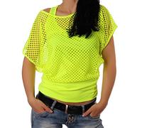 Crazy Age Camiseta de verano para mujer, de malla, en colores neón, Amarillo Fluo Ama, XXL