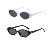 crazy bean 2 Piezas Gafas de Sol Redondas Ovaladas Retro para Hombre Mujer Running Fiesta Rave Viajes Wayfarer Gafas de Sol Protector Solar UV400,lentes negro - marco negro + blanco