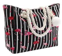 crazy bean Bolso de Playa Para Mujer Grande Bolso Shopper Bandolera con Cremallera Bolso Tote de Rayas Para Universitarias Organizador Bolsos Tela para Voyage Raya Flamingo