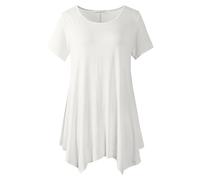 crazy bean Camiseta Manga Corta Mujer Verano Longitud T-Shirt Basicas con Cuello Redondo Tallas Grandes Casual Camisetas Vestido Yoga Larga y PlegableColor Sólido,Blanco,S