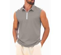 crazy bean Camisetas de Tirantes Hombre Casual Polo sin Mangas con Cuello en V Moda Tank Top Cremallera Verano Algodón Camisetas Sin Mangas Fitness Golf Casual(Gris,XL)
