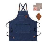 crazy bean Delantal Trabajo Delantal Cocina con Bolsa de Herramienta Ajustables Correas Cruzadas para Jardín Cocina Azul