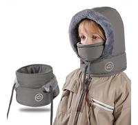 crazy bean Gorro Invierno Niños Niñas Pasamontañas Térmicos de Invierno Sombrero de Bebé con Cordón Ajustable Gorro Multifunción Bufanda Calentador de Cuello para Bebé 3-8 Años Gris Oscuro