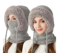 crazy bean Pasamontañas Invierno Mujer Cálido Sombrero con Cordón Gorro Invierno con Capucha Bufanda Balaclava Multifuncional Beanie Skull Cap para Clima Frío Esquí