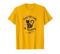 Crazy Cat Lady En Formación Miau Camiseta, Hombre, Dorado Brillante, 3XL