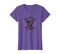 Crazy Cat Lady En Formación Miau Camiseta, Mujer, Morado Jaspeado, XL