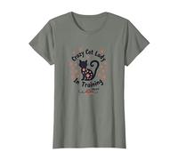 Crazy Cat Lady En Formación Miau Camiseta, Mujer, Verde Militar Jaspeado, M
