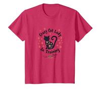 Crazy Cat Lady En Formación Miau Camiseta, Niños, Rojo Jaspeado, 3 años