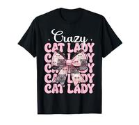 Crazy Cat Lady Persa Cat Girl Cat Mom Pink Coquette Bow Camiseta
