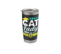 Crazy Cat Lady With A Masters Degree Graduación Regalo Gato Mamá Vaso térmico de acero inoxidable de doble pared