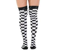 Crazy Chick® Calcetines a cuadros por encima de la rodilla, calcetines OTK de neón en verde, rosa, naranja, amarillo, rojo y blanco, Blanco neón a cuadros, Altoa única