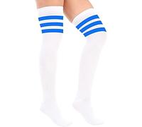 Crazy Chick® Calcetines altos hasta el muslo para mujer por encima de la rodilla - Calcetines de árbitro de 3 rayas de algodón casuales para botas - Calcetines largos de animadora para uso diario,