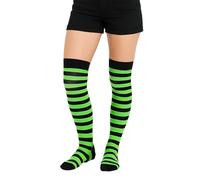 Crazy Chick - Calcetines a rayas en la rodilla para mujer (negro y verde)