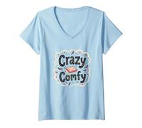 Crazy Comfy Freak in The Sheets Humor Acogedor a la Hora de acostarse Camiseta Cuello V, Mujer, Azul Bebé, L